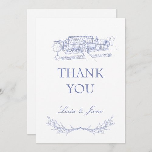 Dusty Blue Calligraphic Wedding Thank You Card
