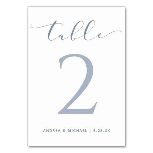 Dusty Blue Calligraphy Bouncy Modern Wedding Table Number