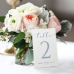 Dusty Blue Calligraphy Bouncy Modern Wedding Table Number<br><div class="desc">Lively Calligraphy Script Wedding Table Numbers: This design features a modern bouncy & feminine calligraphy in dusty blue. Change your number and your wedding date and names at the bottom. This table number coordinates with your Soft Dusty Blue & Gray Watercolor Floral Design. You can change the color of the...</div>