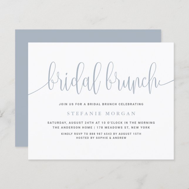 Dusty Blue Calligraphy Bridal Brunch Invitation (Front/Back)