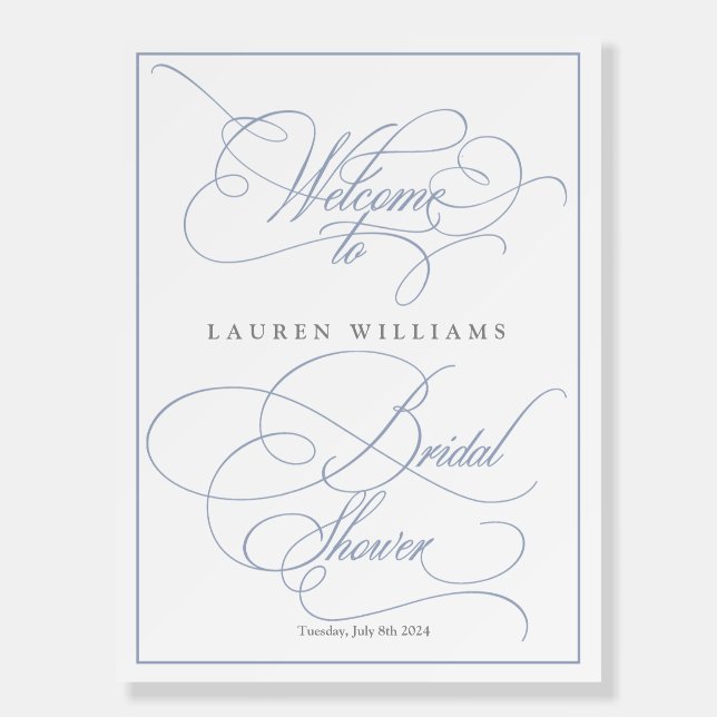 Dusty Blue Calligraphy Bridal Shower Welcome Foam Board (Front)