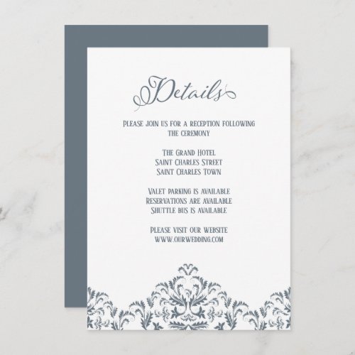 Dusty Blue Calligraphy Elegant Wedding Details Enclosure Card