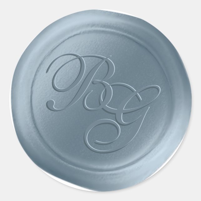 Dusty Blue Calligraphy Monogram Wax Seal Stickers (Front)