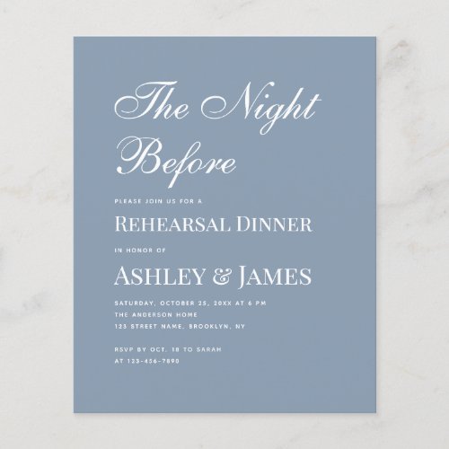 Dusty Blue Calligraphy Rehearsal Dinner Invitation