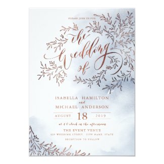 Dusty blue calligraphy rustic floral wedding invitation