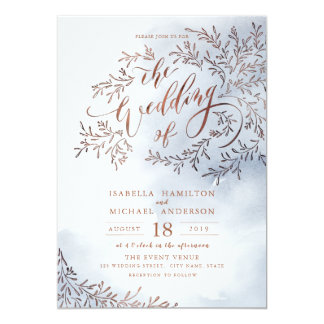 Dusty blue calligraphy rustic floral wedding invitation