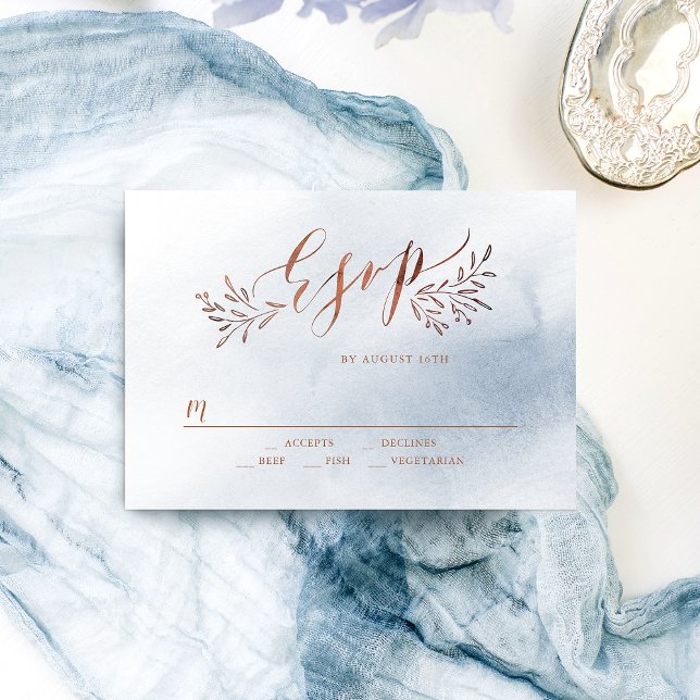 Dusty blue calligraphy rustic floral wedding RSVP Card (Dusty blue calligraphy rustic floral wedding RSVP)