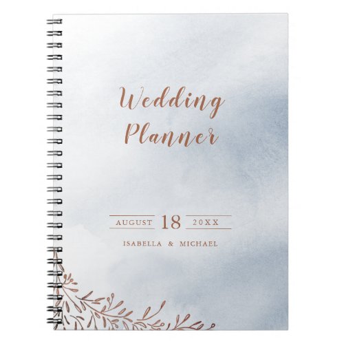 Dusty blue calligraphy rustic wedding planner notebook