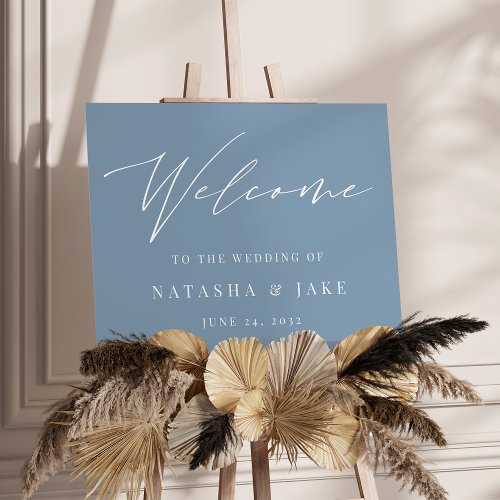 Dusty Blue Calligraphy Script Wedding Welcome Sign