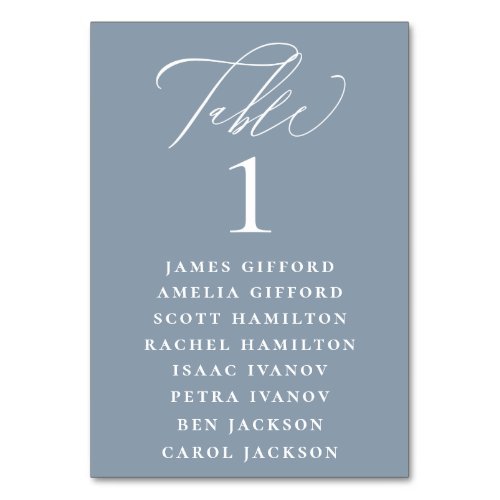 Dusty Blue Calligraphy Seating Chart Table Number