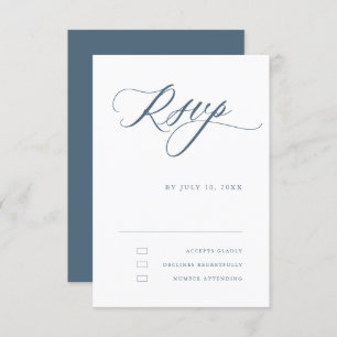 Dusty Blue Calligraphy Simple Minimalist Wedding RSVP Card