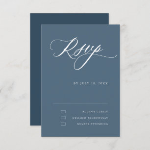 Dusty Blue Calligraphy Simple Minimalist Wedding RSVP Card