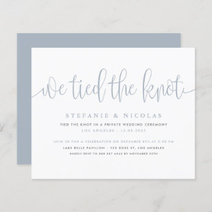 Dusty Blue Calligraphy We Tied The Knot Invitation