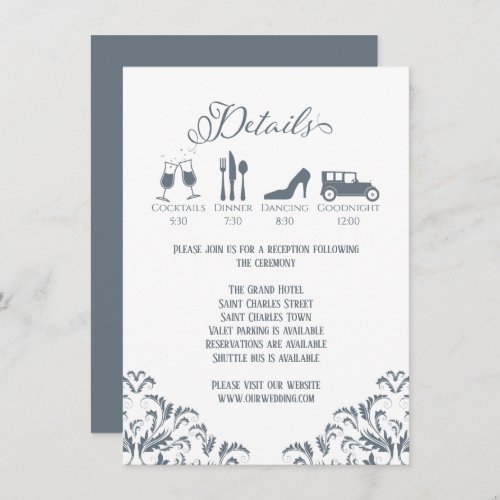 Dusty Blue Calligraphy Wedding Details Elegant Enclosure Card