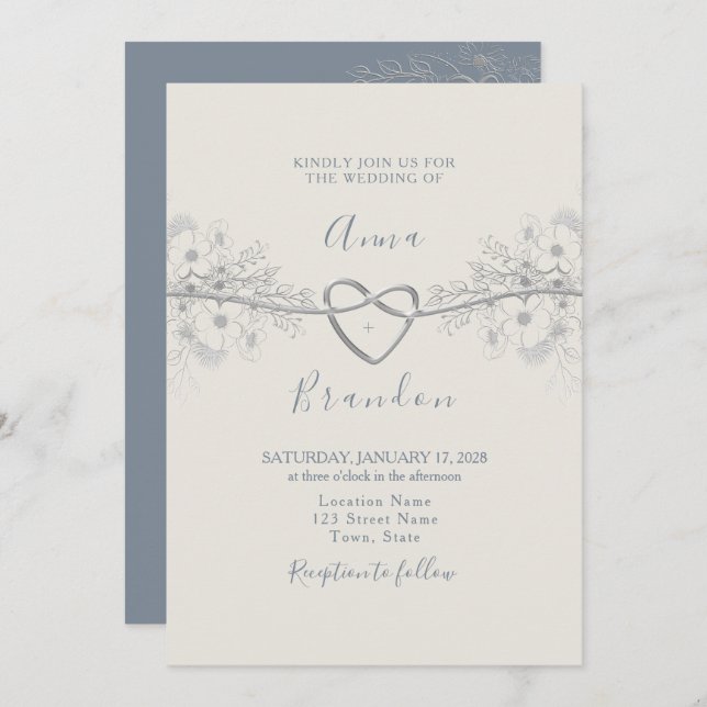 Dusty Blue Calligraphy Wedding Invitation (Front/Back)