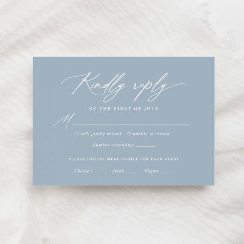 Dusty Blue Calligraphy Wedding Menu RSVP Card