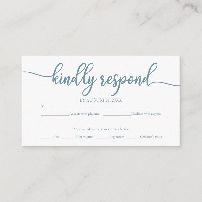 Dusty Blue Calligraphy Wedding RSVP Enclosure Card (Front)