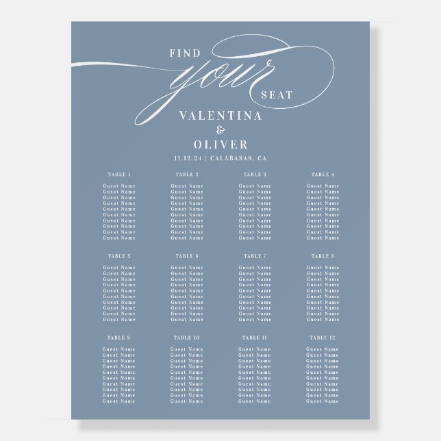 Dusty Blue Calligraphy Wedding Seating Chart  Foam Board (Front)