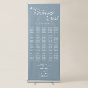 Dusty Blue Calligraphy Wedding Seating Chart Retractable Banner