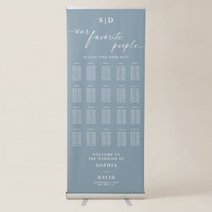 Dusty Blue Calligraphy Wedding Seating Chart Retractable Banner