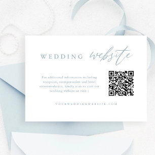 Dusty Blue Calligraphy Wedding Website QR Code  Enclosure Card