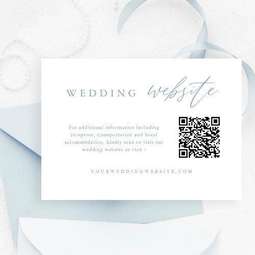 Dusty Blue Calligraphy Wedding Website QR Code  Enclosure Card