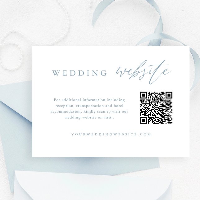 Dusty Blue Calligraphy Wedding Website QR Code  Enclosure Card (Creator Uploaded)