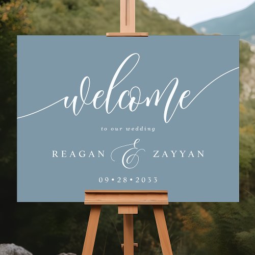 Dusty Blue Calligraphy Wedding Welcome Foam Board