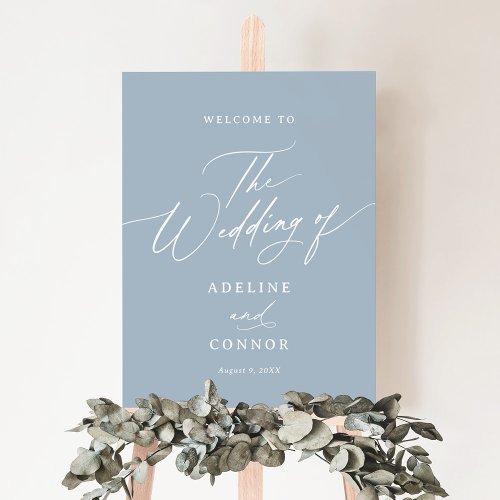 Dusty Blue Calligraphy Wedding Welcome Sign