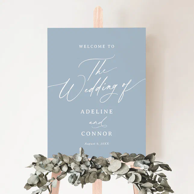 Dusty Blue Calligraphy Wedding Welcome Sign

