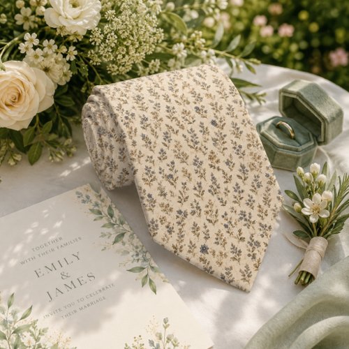 Dusty Blue & Camel Old Money Garden  Neck Tie