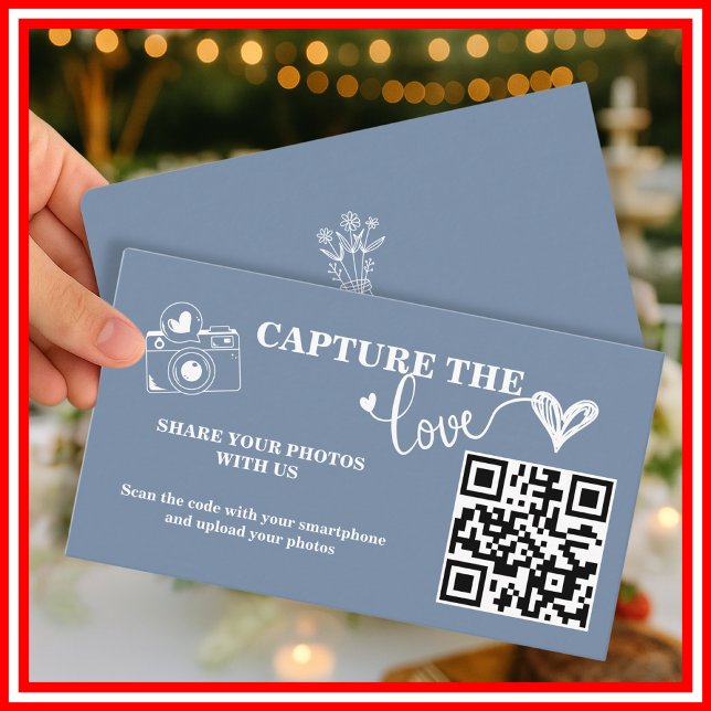 Dusty Blue Capture The Love QR Code Wedding Enclosure Card (Creator Uploaded)