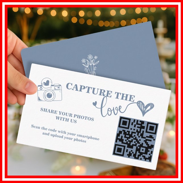 Dusty Blue Capture The Love QR Code Wedding Enclosure Card (Creator Uploaded)