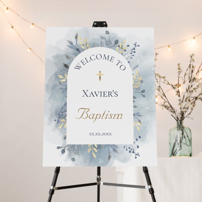 dusty blue Catholic Baptism welcome Foam Board (In Situ (Stand))