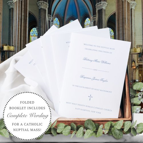 Dusty Blue Catholic Wedding Mass Ceremony Program