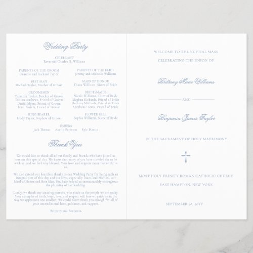 Dusty Blue Catholic Wedding Mass Ceremony Program