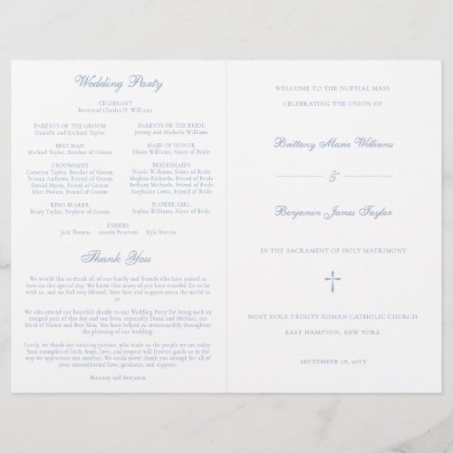 Dusty Blue Catholic Wedding Mass Ceremony Program