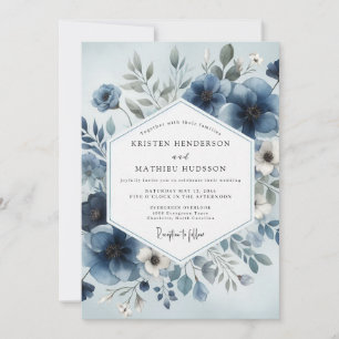 Dusty Blue Celestial Bloom Wedding Invitation
