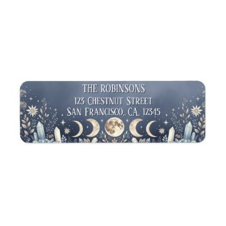 Dusty Blue Celestial Moon Phase Return Address  Label