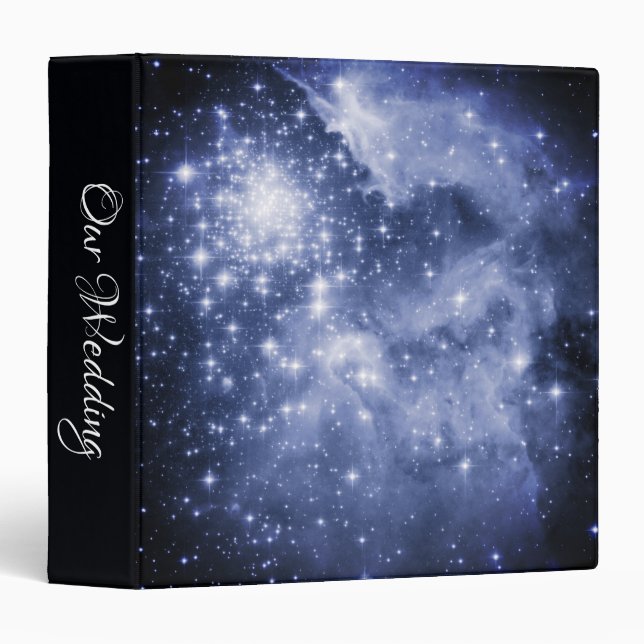 Dusty Blue Celestial Sparkly Stars Wedding 3 Ring Binder (Front/Spine)