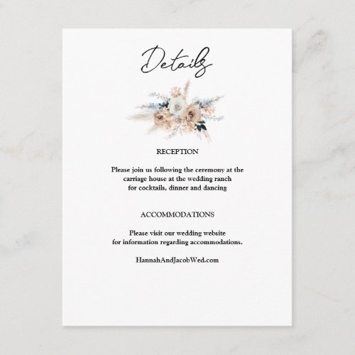 Dusty Blue Champagne Floral Boho Wedding Enclosure Card