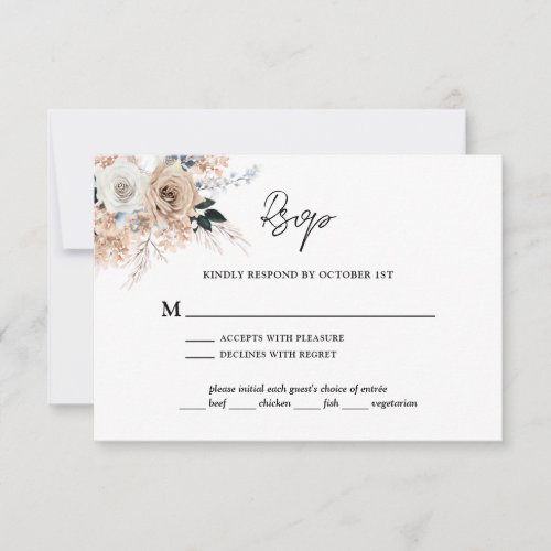 Dusty Blue Champagne Floral Wedding RSVP Card