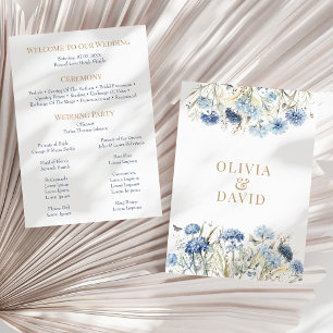 Dusty Blue Champagne Hydrangea Wedding Program