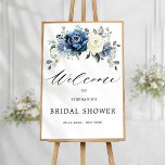 Dusty Blue Champagne Ivory Bridal Shower Welcome Poster<br><div class="desc">Dusty blue floral bridal shower welcome poster featuring elegant bouquet of navy blue, royal blue , white , gold, champagne ivory, blush color rose , ranunculus flower buds and sage green eucalyptus leaves and elegant watercolor bouquet. Please contact me for any help in customization or if you need any other...</div>