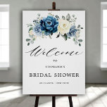 Dusty Blue Champagne Ivory Bridal Shower Welcome Poster at Zazzle