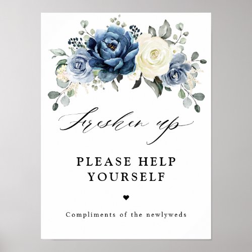 Dusty Blue Champagne Ivory Floral Freshen up Poster