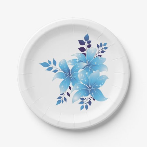 Dusty Blue Champagne Ivory Floral pattern Paper Plates