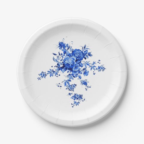 Dusty Blue Champagne Ivory Floral pattern  Paper Plates