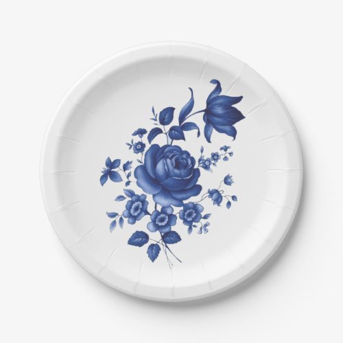 Dusty Blue Champagne Ivory Floral pattern   Paper Plates