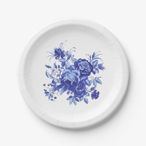 Dusty Blue Champagne Ivory Floral pattern  Paper Plates
